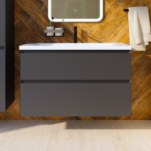 Тумба с раковиной AVS Гармония 100 антрацит матовая (раковина 01 белая глянцевая)